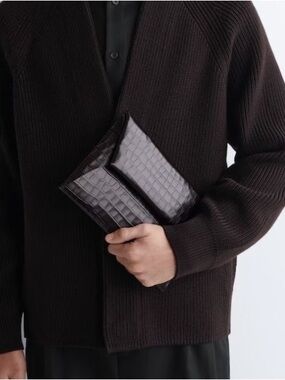 COS Dark Brown Croc-Embossed Leather Clutch